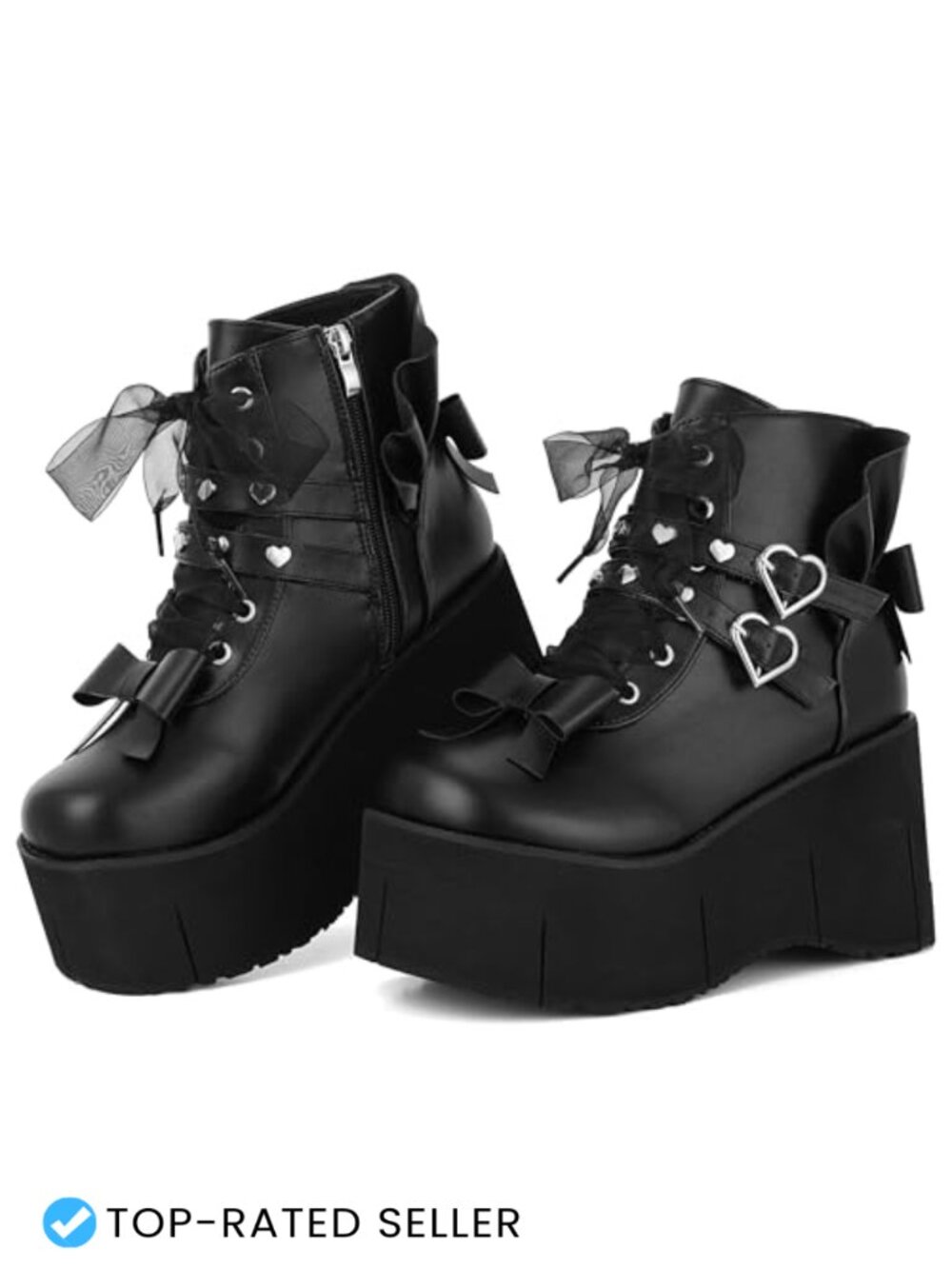 Platform Ankle Boots Women Goth Chunky Heel Lace Up Faux Leather